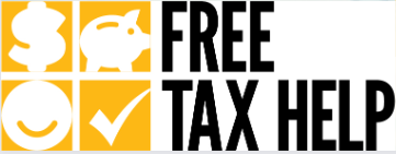 Yellow and black sign that says "Free Tax Help"