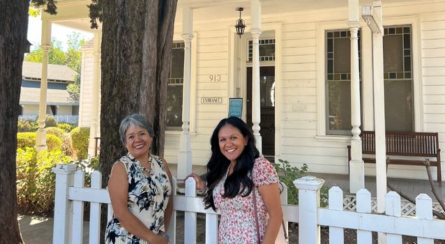 Two women in front of new offices at Vermeil House in Calistoga
